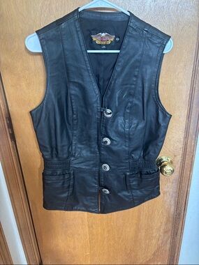 Harley-Davidson Black Leather Women's Vest with Silver Buttons